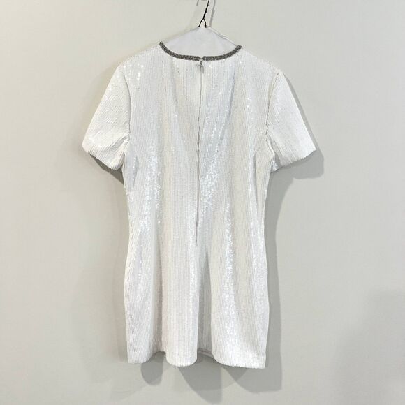 Self-Portrait White Sequin Mini Dress Flower Rhinestone - Picture 6 of 13